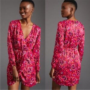 NWT Anthropologie Maeve Wrap Mini Dress Pink Floral S Petite